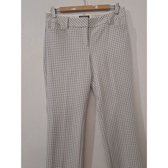 Express Womens Size 4 Columnist Trouser Pants Stretch Gray White Gingham Plaid - Picture 2 of 7